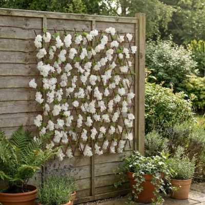 Dunelm Artificial White Blossom 75 LED Solar Expanding Trellis