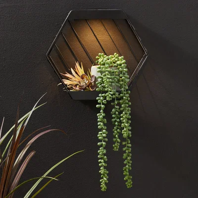 Dunelm Elements Black Solar Planter Wall Light Black