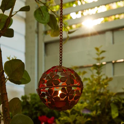 Dunelm Hanging Flower LED Indoor Outdoor Solar Tealight Rust
