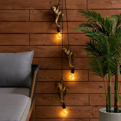 Dunelm 3 Solar Hanging Monkey Outdoor String Lights Gold