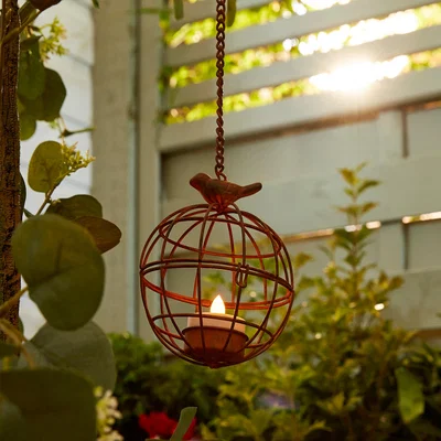Dunelm Hanging Bird Cage Solar Tealight Rust