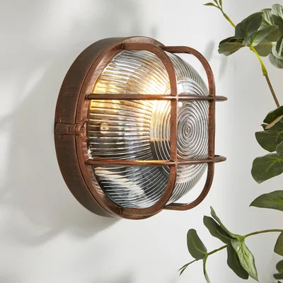 Dunelm Indoor Outdoor Bulkhead Industrial Brushed Bronze Wall Light, 19cm Brown
