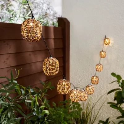 Dunelm Woven Rattan 10 LED Solar String Lights