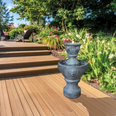 Dunelm Solar Two‑Tier Water Feature with Lion Heads