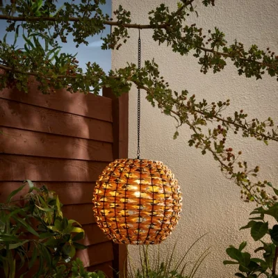 Dunelm Rattan LED Solar Pendant Light
