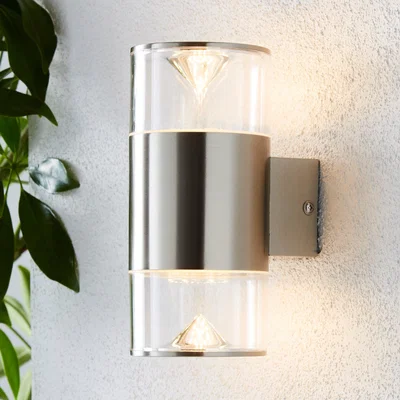 Dunelm Aden 2 Light Steel Outdoor Wall Light Clear, Chrome