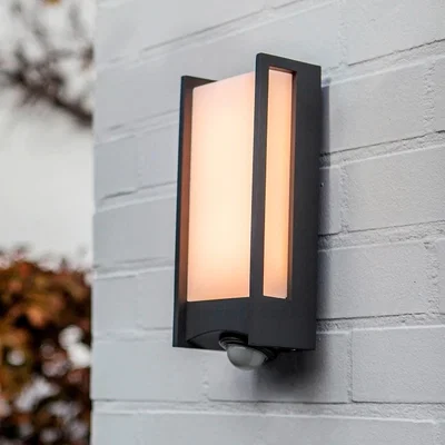Homebase Lutec Qubo LED Outdoor Wall Light with PIR Motion Sensor - Anthracite