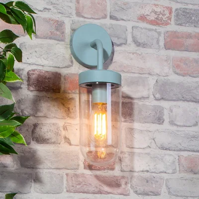 Homebase Kew Curved Arm E27 Outdoor Wall Light - Pale Blue
