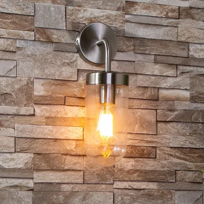 Homebase Kew Curved Arm E27 Outdoor Wall Light - Stainless Steel