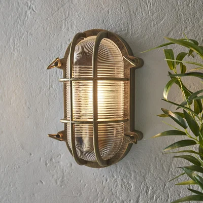 Homebase Bulkhead Outdoor Wall Light - Distressed Brass