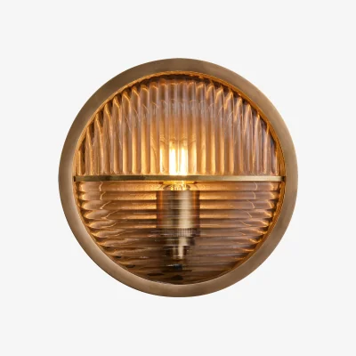 Industville Bulkhead Outdoor & Bathroom Round Wall Light - Ribbed Glass