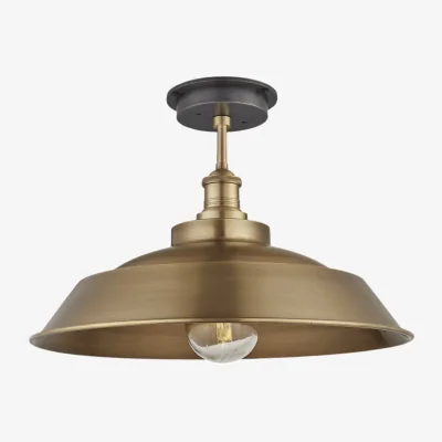 Industville Brooklyn Outdoor & Bathroom Brass Step Flush Mount - Tube Glass - 16 Inch