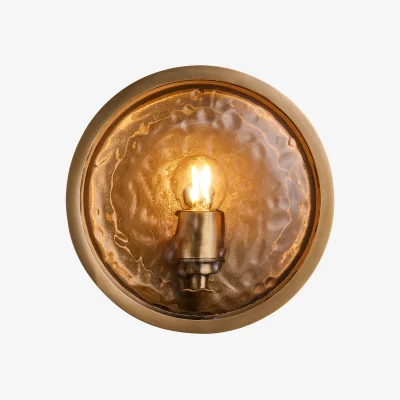 Industville Bulkhead Outdoor & Bathroom Round Wall Light - Hammered Glass