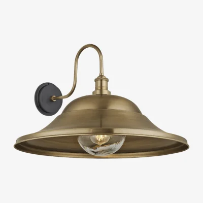 Industville Swan Neck Outdoor & Bathroom Giant Hat Wall Light - 21 Inch – Brass