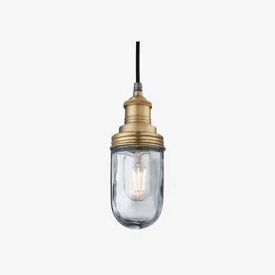 John Lewis Industville Brooklyn Outdoor/Bathroom Glass Pendant Ceiling Light, Brass