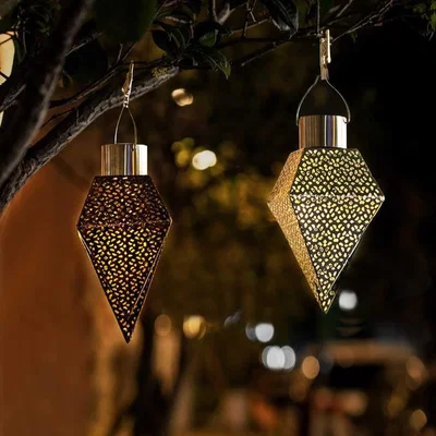The Range Hanging Diamond Lantern Solar Light  - Silver