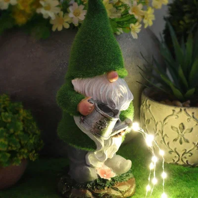 The Range Flocked Gonk With Solar Watering Can  - Green