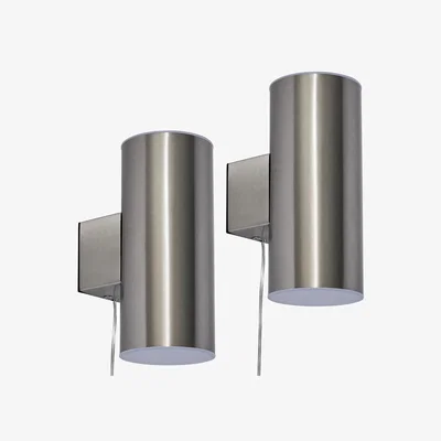 The Range 2 Pack of Bao Outdoor Solar LED Up and Down Wall Lights - Stainless Steel