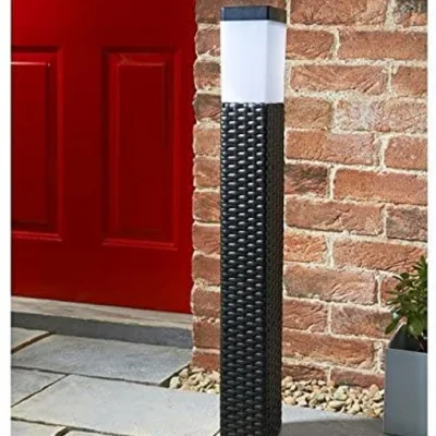 The Range Solar Powered  Rattan Effect Post Light - Brown