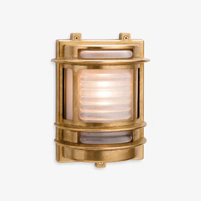 The Range Nautic 1 Light Outdoor Wall Light Brass IP64 E27 - Frosted Glass / 10cm