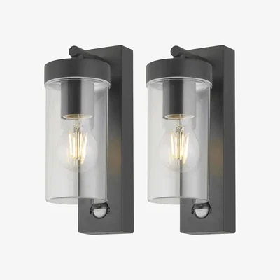 The Range Set Of 2 Hadron Outdoor Sensor Wall Lights - Black And Clear Pc