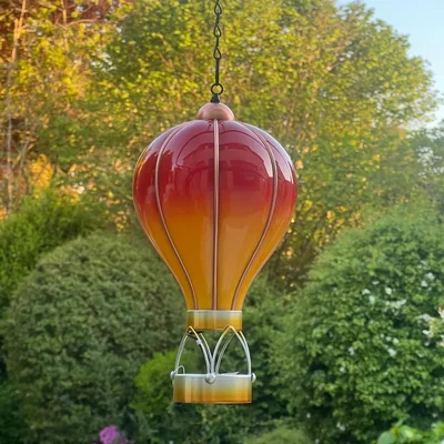 The Range Flame Red Solar Hot Air Balloon Outdoor Hanging LED Light for Garden Patio - Red / 14.0cm