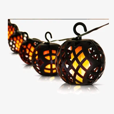 The Range 8pc LED Solar Rattan Ball Flame Effect String Light Outdoor Garden - Brown