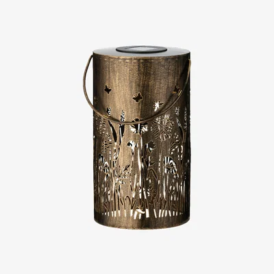 The Range Large Wild Meadow Solar Table Lantern Warm White Tall Garden Lamp 28cm - Bronze