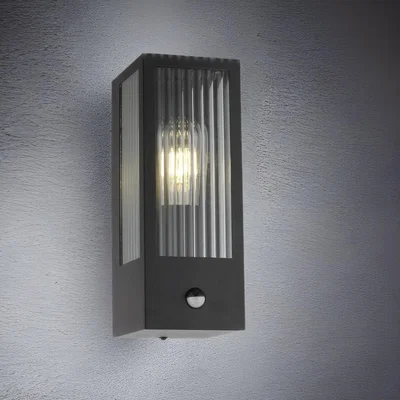 The Range CGC STELLA Bevelled Glass Black Outdoor Box Wall Light with PIR Motion Sensor - black