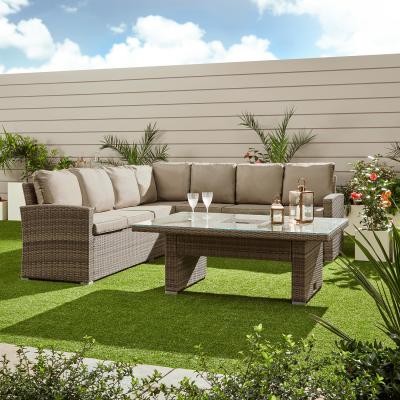 The Range New Hampshire Corner Dining Set - Patio & Decking Al Fresco Furniture Set - Light Colour Outdoor Corner Sofa with Table