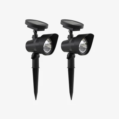 The Range Adjustable Solar Spot Lights with Stakes Set of 2 Warm White LED - Black