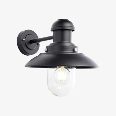 The Range Hereford Modern Outdoor Dome Wall Light Matt Black IP44 - Matt Black & Clear Glass