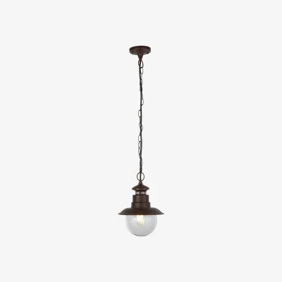 The Range Station Outdoor Pendant - Rustic Brown Metal  Glass - Brown