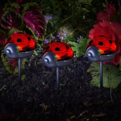 The Range Set of 3 Ladybird Solar Lights - Black,Red
