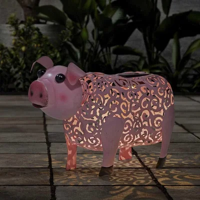 The Range Pig Silhouette Solar Light  - Pink