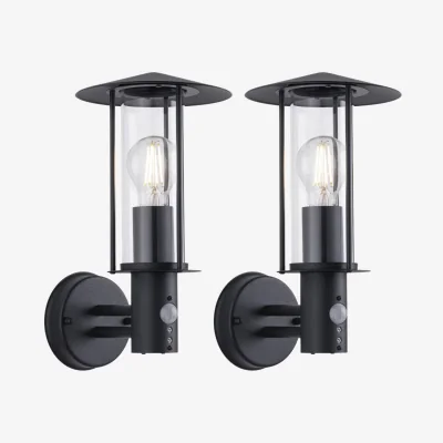 The Range Set Of 2 Treviso Black Motion Sensor Outdoor Security Lights - Black & Clear