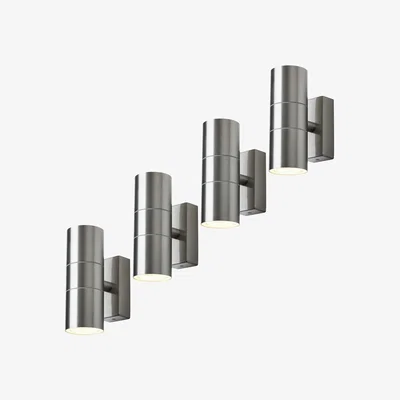 The Range 4 Pack of Kenn Outdoor Up and Down IP44 Wall Lights - Stainless Steel
