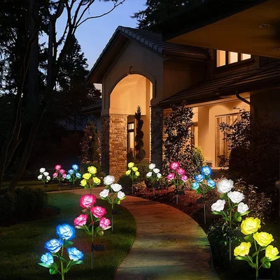 The Range Solar-Powered Outdoor 4-Head Rose Decorative Landscape Light - Pink