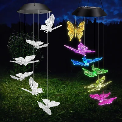 The Range Butterfly Solar Wind Chimes With 6 Colourful LED Lights - Multicolour