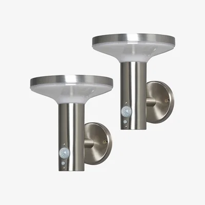 The Range 2 Pack of Uris Outdoor Solar LED Wall Lights with PIR Sensor - Stainless Steel