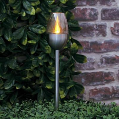 The Range Set of 4 Solar Powered Flame Effect Stake Lights  - Silver