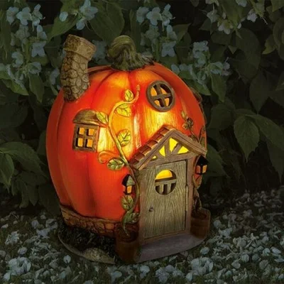 The Range Novelty Solar Pumpkin Fairy House Ornament  - Orange