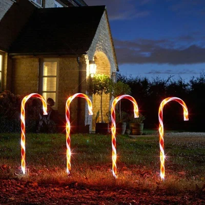 The Range 4pc Candy Cane Christmas Stake Lights  - Red