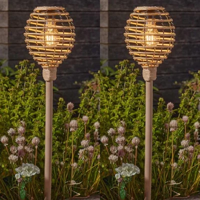 The Range Set of 2 Solar Torch Stake Lights - Brown