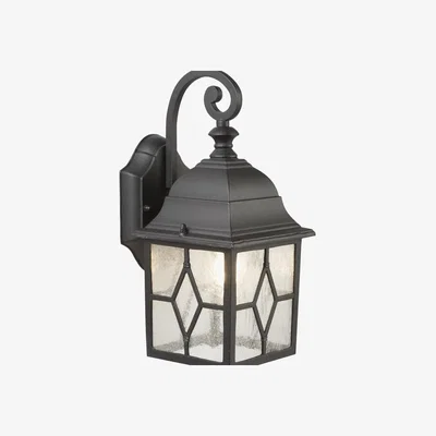 The Range Traditional Black Outdoor Leaded Glass Wall Lantern Light - Black