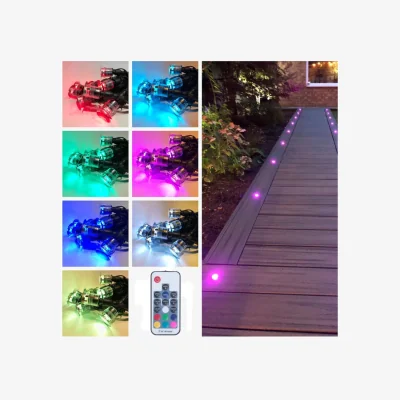 The Range Set Of 20 15mm Ip67 Colour Changing Led Decking Kit With Photocell - Chrome & Clear