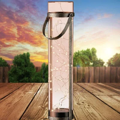 The Range Tall Solar Lantern Warm White LED Amber Tone - Amber