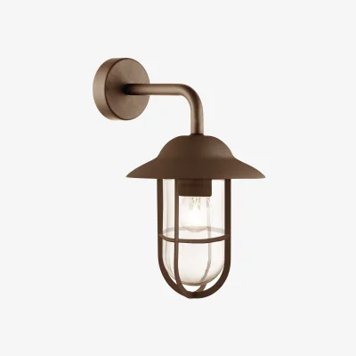 The Range Toronto Outdoor Wall Light- Rustic Brown Metal  Clear Glass - Brown