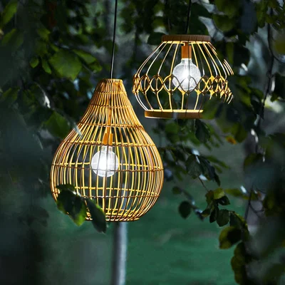 The Range Outdoor Garden Woven Hanging Solar Lantern Light with Bulb and Remote Control - Brown