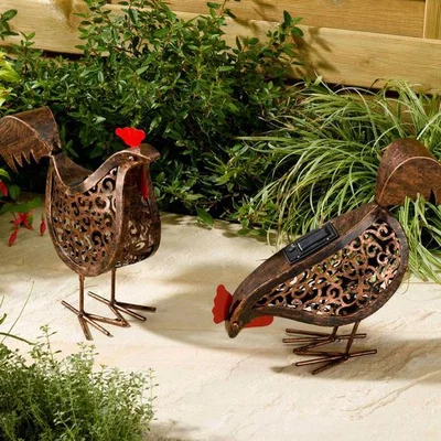 The Range White Solar Rooster Garden LED Lights(Set of 2) - Oxblood Red